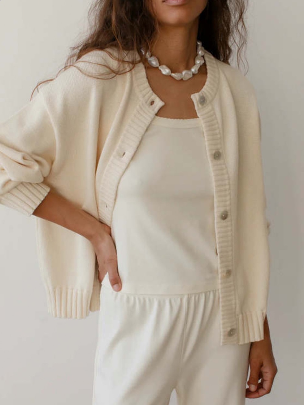 DONNI The Cotton Knit Cardigan in Crème - Picture 2 of 5